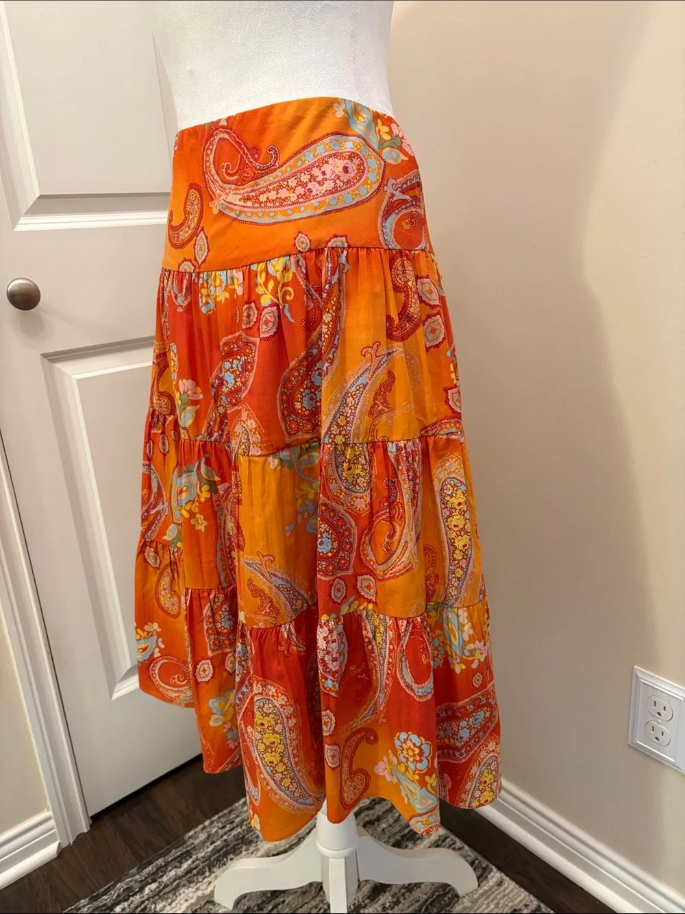 Chaps Orange Paisley Tiered A-Line Skirt Medium lined